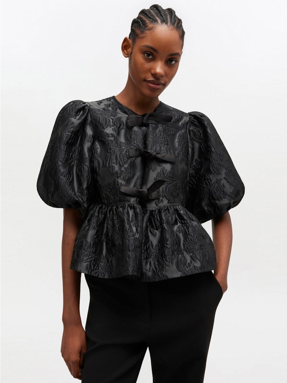 Ganni Satin Cloque Peplum Blouse